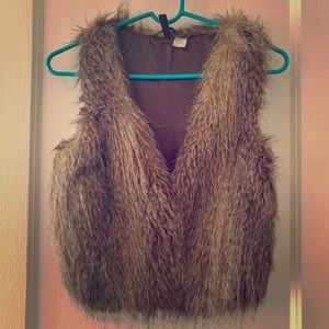 H&M brown fur vest XS